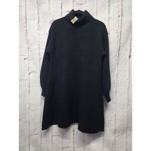 NWT J Crew Black Cashmere Wool Turtleneck Ribbed Sweater Dress Mid M A-line
